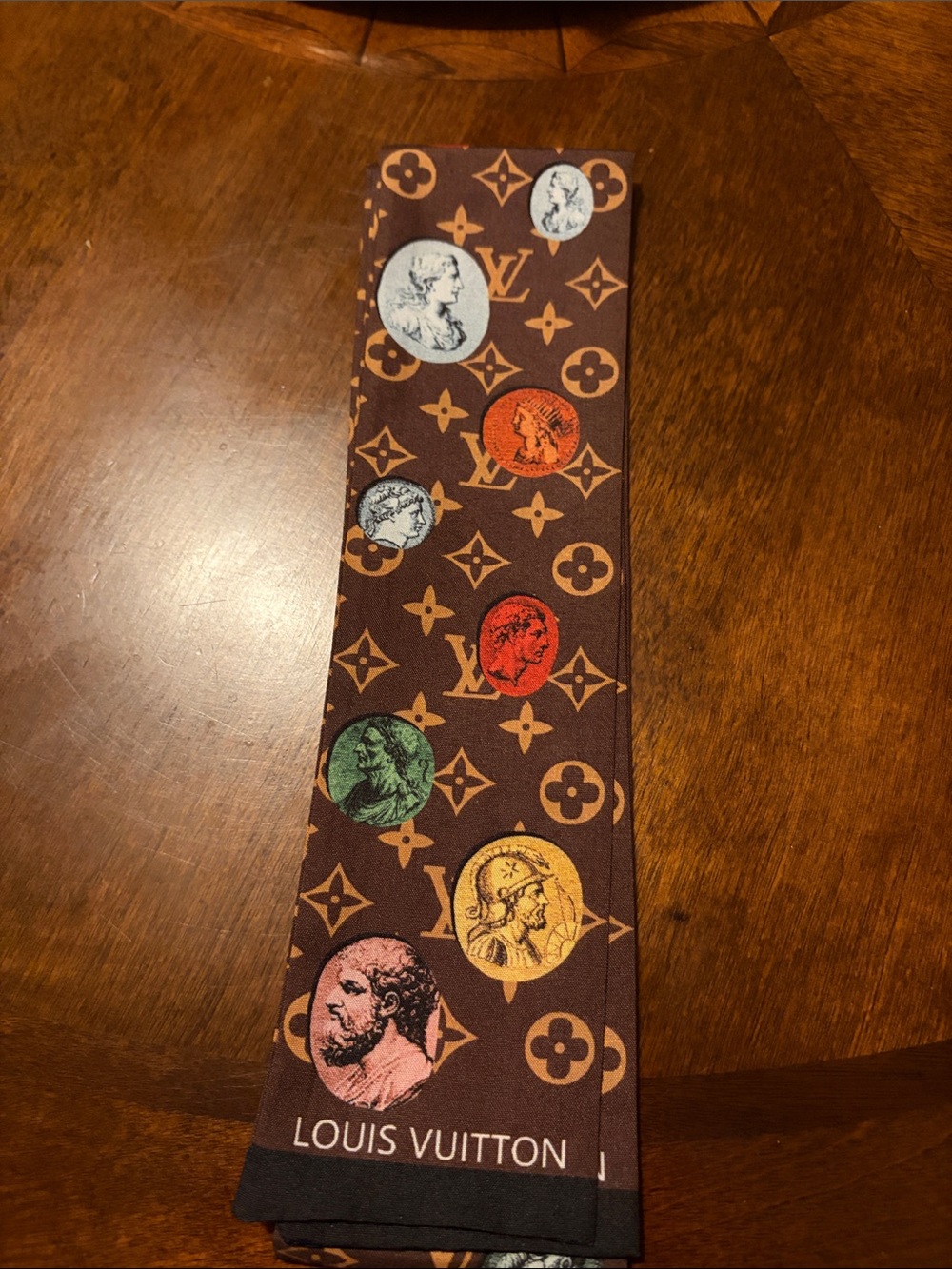 Louis Vuitton Brown Monogram Silk Twilly with Multicolor Medallion Accents